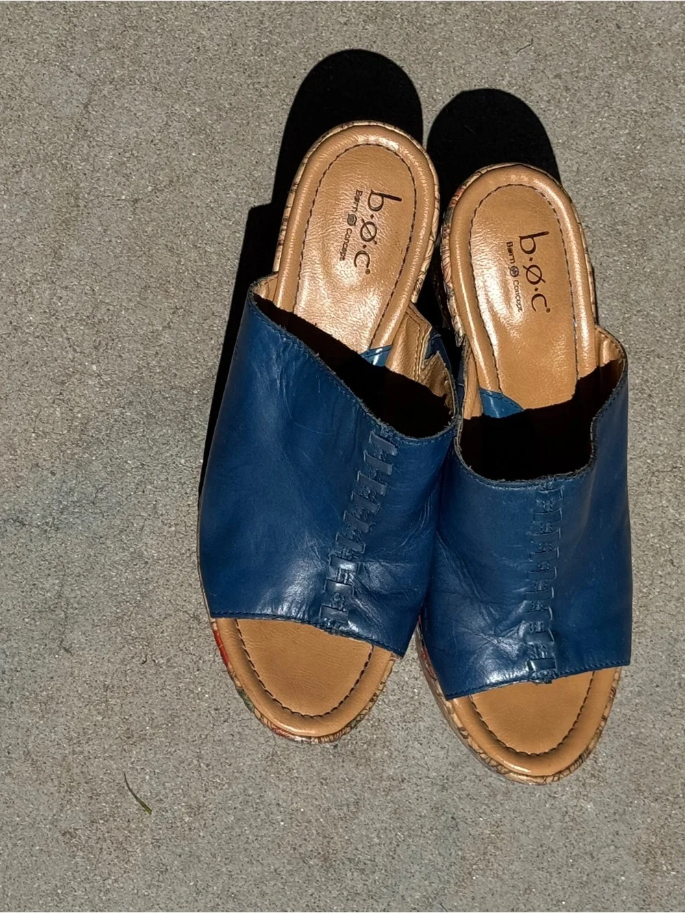 b.o.c Women's Blue Wedge Mules Slip-On Sandals Size 9